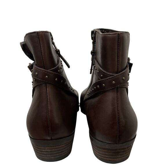 Lauren Ralph Lauren Shaw Leather Studded Ankle Boots Size 8.5 Brown Buckle Strap - Picture 6 of 12